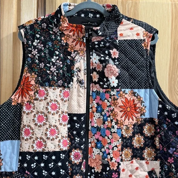 Emery Rose Black Layering Patchwork Floral Boho Cottagecore Women's Vest Sz 3XL - Picture 2 of 10